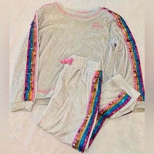 Betsey Johnson Gray Pajama Set with Sequin Stripes